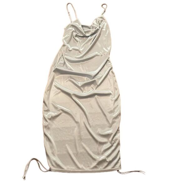 Baby Blue Satin Slip Dress Womens Size Extra Large Ruched Sleeveless - Picture 3 of 10